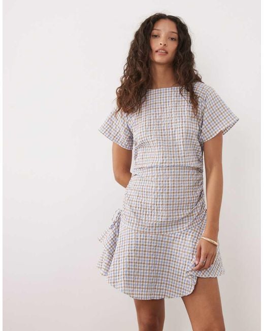 ASOS Multicolor Short Sleeve Mini Dress With Ruching Tie Waist Detail