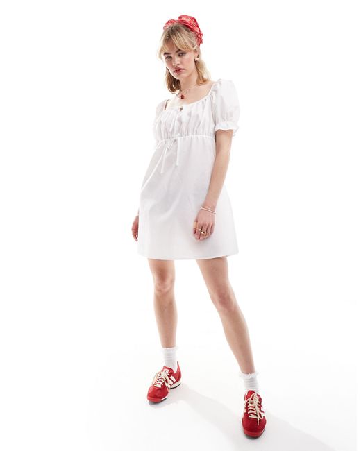 Reclaimed (vintage) White Milkmaid Mini Dress With Puff Sleeve