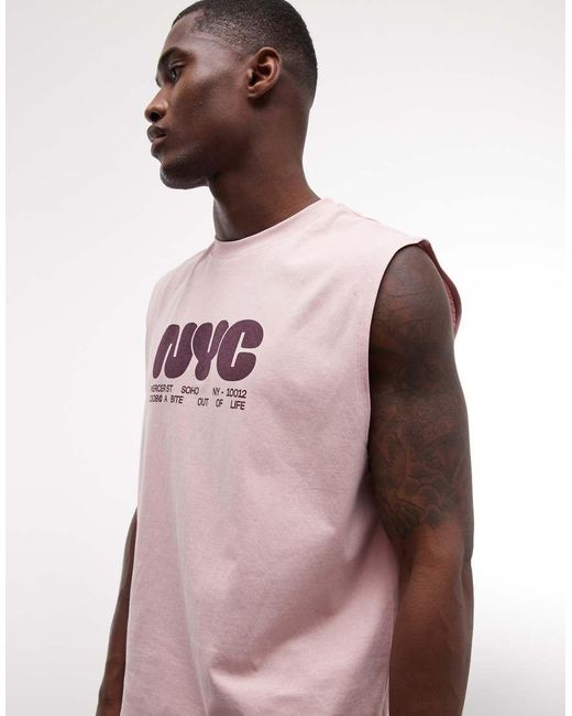 ASOS Pink Boxy Oversized Tank With Nyc Bubble Print for men