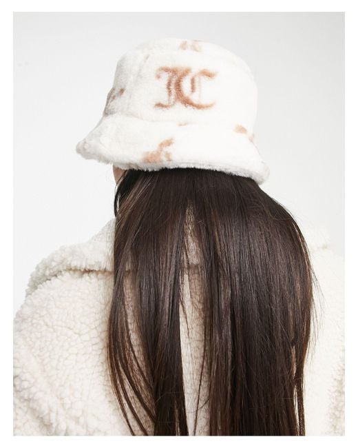Juicy Couture Natural Printed Monogram Faux Fur Bucket Hat