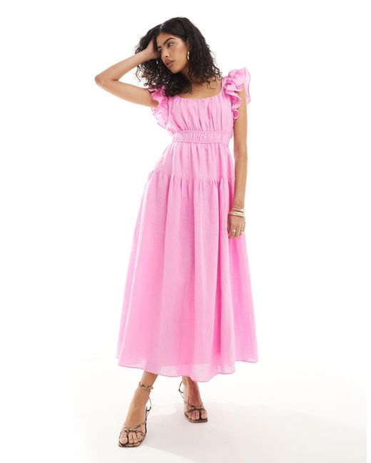 Forever New Pink Ruffle Shoulder Midaxi Dress