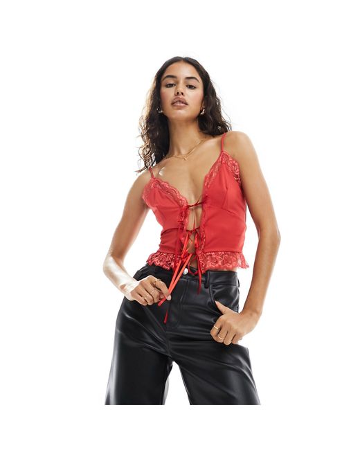Miss Selfridge Red Lace Cami Top