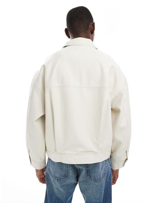 ASOS White Oversized Faux Leather Harrington for men