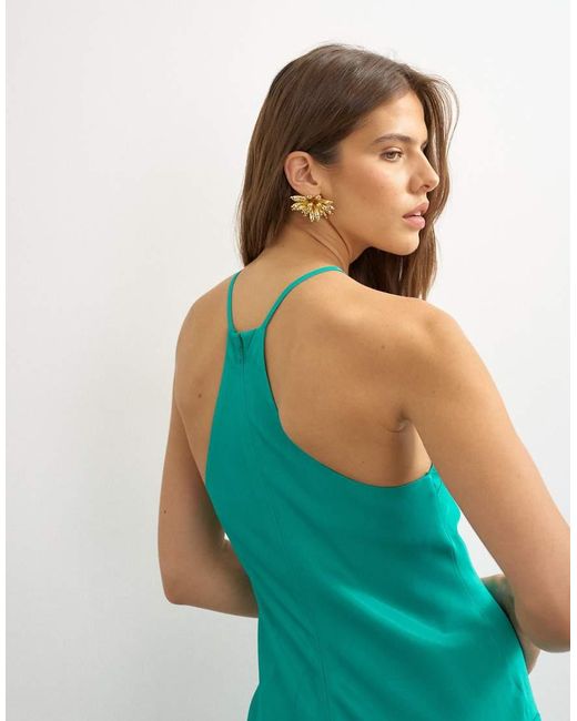 TOPSHOP Blue Satin Cut Away Racer Neck Full Skirt Maxi Dress