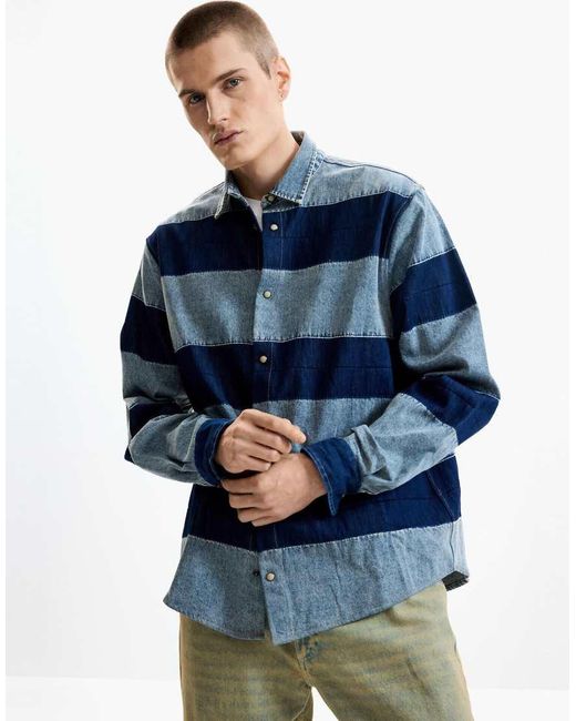 Desigual Blue Striped Denim Shirt for men
