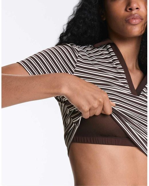 Oysho White Comfortlux Striped Short-Sleeve Polo Shirt