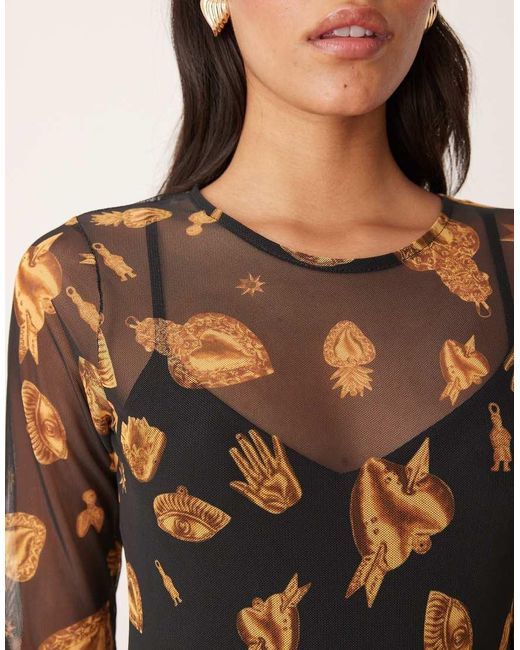 Never Fully Dressed Natural Long Sleeve Mesh Maxi Dress