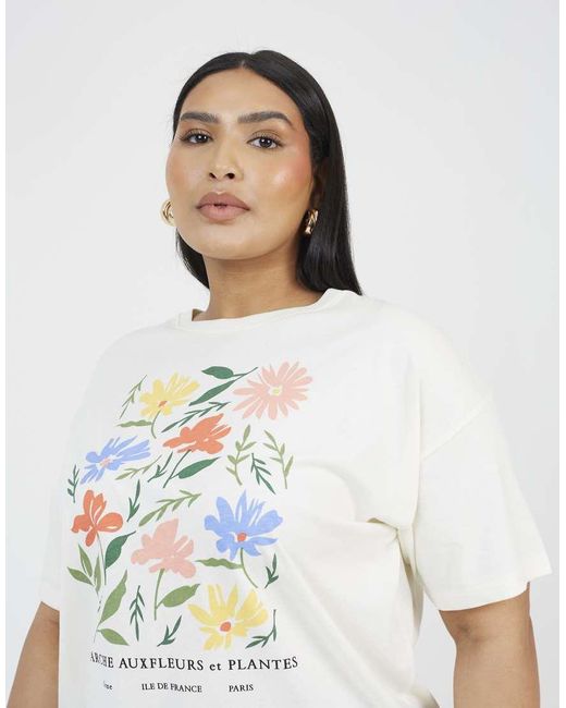 Brave Soul White Curve Graphic Print Oversized T-Shirt