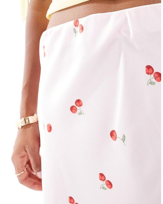 Pieces White Cherry Print Maxi Skirt