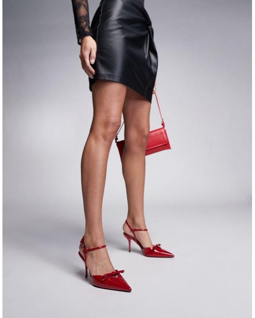 River Island Red Slingback Heel With Bow Detail
