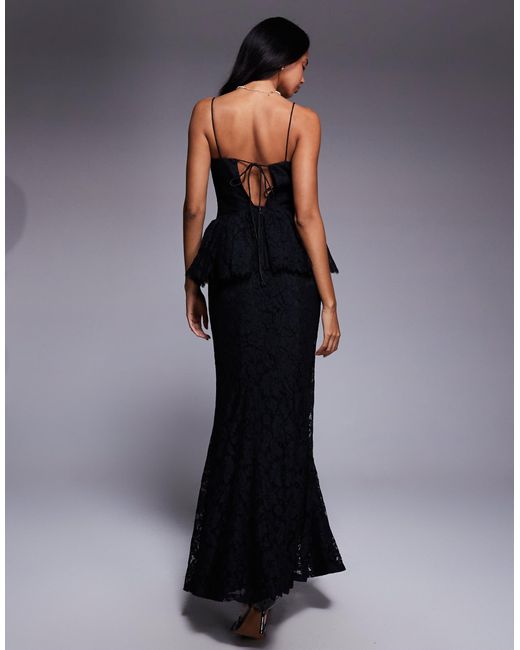 black backless lace dress asos Rent ASOS DESIGN Cami Midi Slip Dress In High Shine Satin With Lace Up Back  In Black