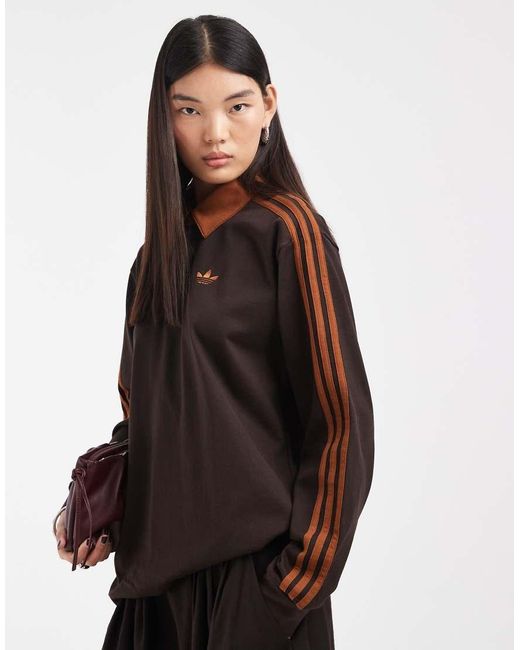 Adidas Originals White Three Stripe Long Sleeve Polo