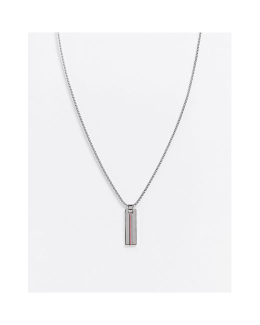 Silver-Tone Stripe Dog Tag Necklace | Tommy Hilfiger