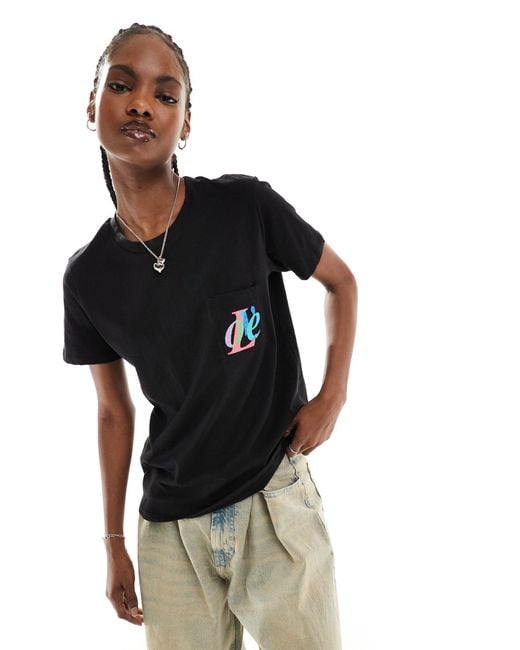 French Connection Black Embroidered Love Pocket Jersey T-shirt