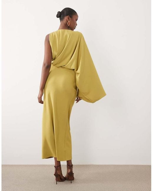 ASOS Yellow One Shoulder Drape Back Column Maxi Dress