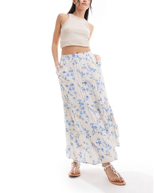 Hollister White Pull On Tiered Maxi Skirt With Pockets