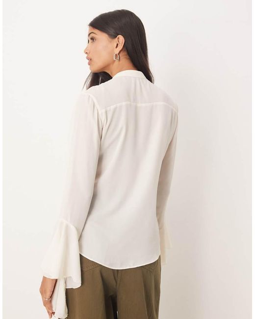 Glamorous Natural Collarless Frill Front Blouse