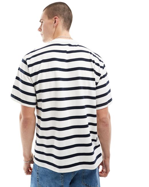 Pull&Bear Blue Striped Short Sleeve T-shirt for men