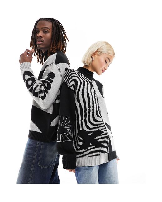Collusion White Unisex Branded Spliced Jacquard Sweater