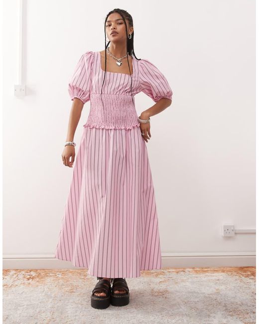 Collusion Pink Shirred Waist Maxi Dress