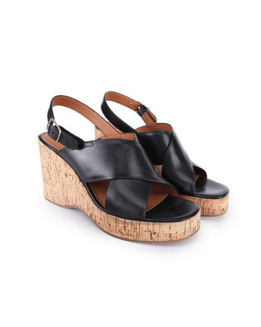 OFF THE HOOK Blue Tara Leather Cross Strap Cork Wedge Sandals