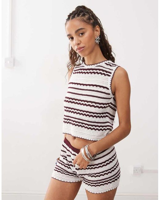 Collusion Brown Crochet Open Back Top Co-ord