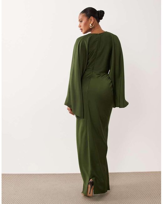 ASOS Green Textured Batwing Bias Waisted Maxi Dress