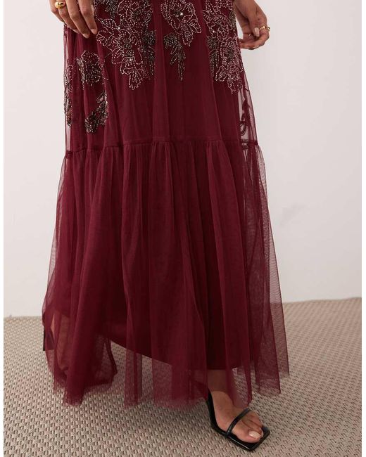 Maya Red Embellished Long Sleeve Trapeze Maxi Dress
