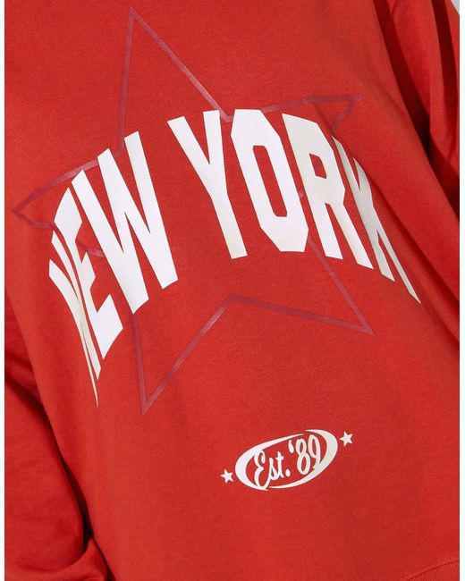 Yours Clothing Red 'New York' Slogan Sweatshirt