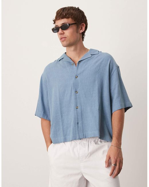 ASOS – kastiges oversize-hemd aus leinenmix in Blue für Herren