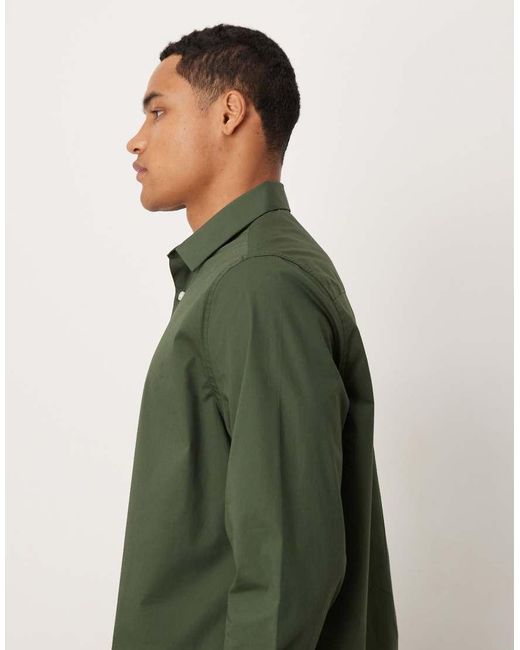 ASOS Green Cropped Poplin Regular Shirt for men