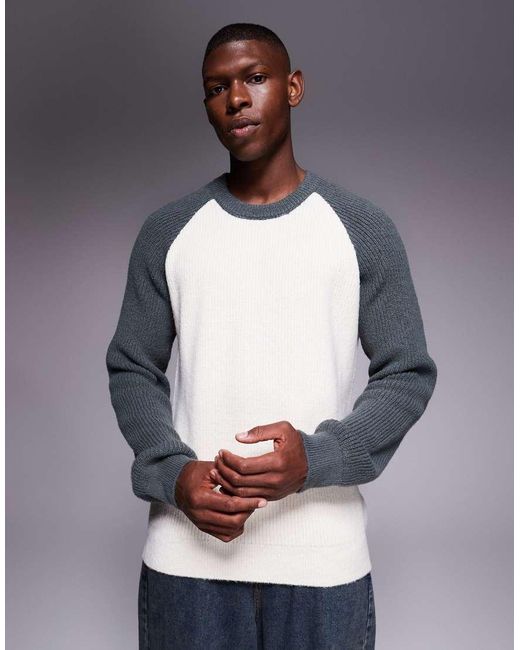 Jersey Blanco Holgado De Manga Larga Raglán Con Cuello Redondo De Punto De ASOS de hombre de color Gray