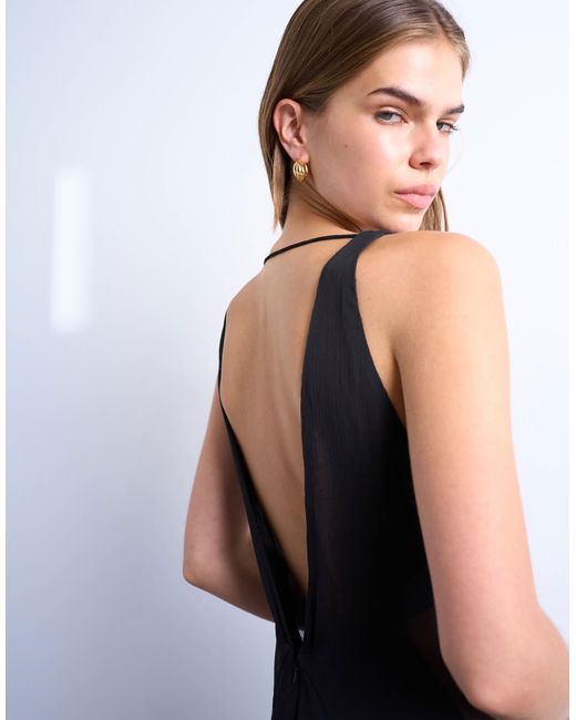 TOPSHOP Blue – langes kleid für besondere anlässe, mit tiefem ausschnitt und transparenten einsätzen