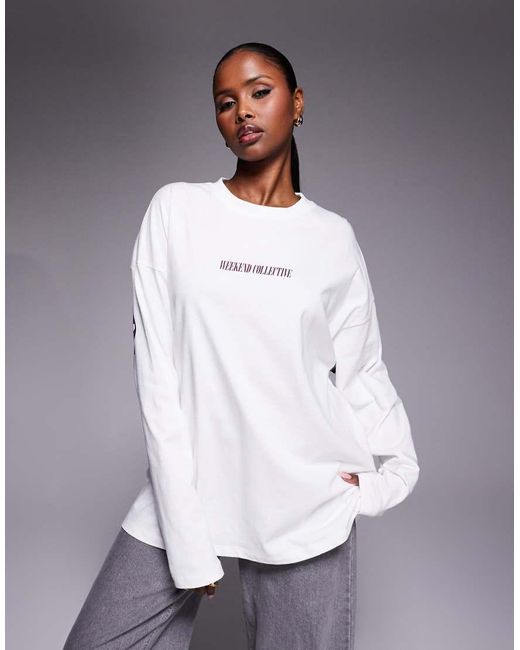 ASOS Gray Weekend Collective Icon Long Sleeve T-Shirt With Stacked Back Logo