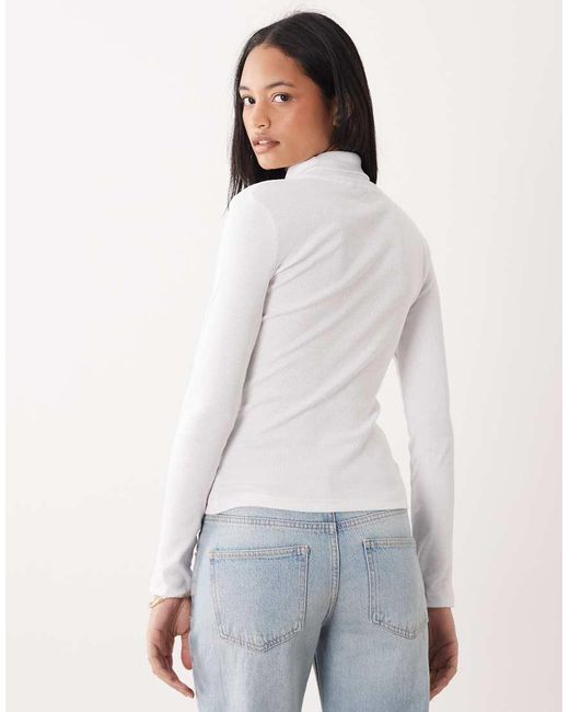 Brave Soul White Long Sleeve Ribbed Rollneck Top