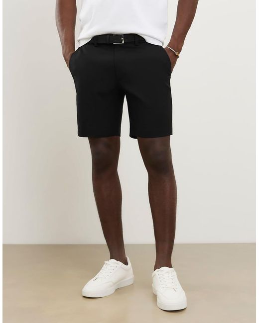 River Island White Slim Fit Belted Chino Shorts for men