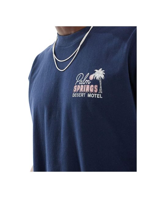 Hollister Blue Palm Springs Back Print T-shirt Boxy Fit for men
