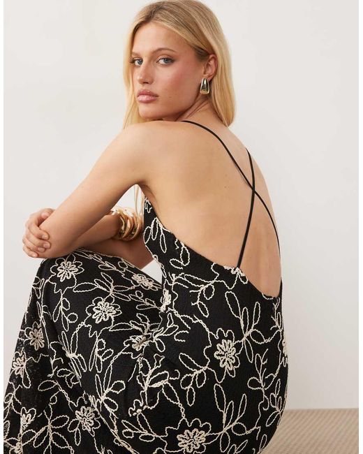 ASOS Multicolor Embroidered Floral Crochet Maxi Dress With Cut Outs