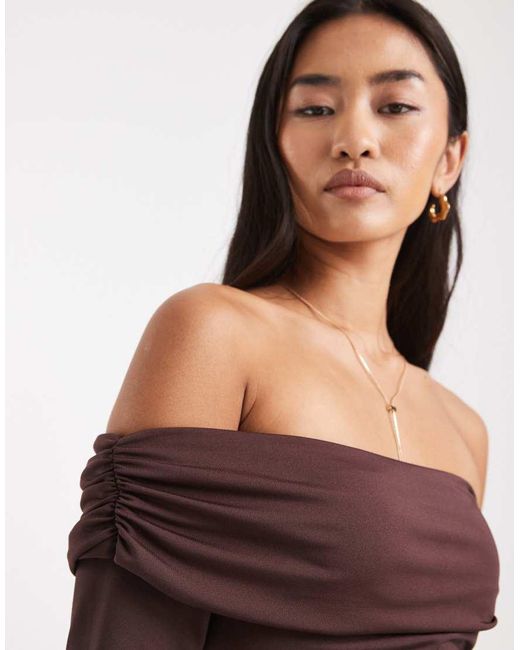 New Look Brown One Sleeve Ruched Bodysuit