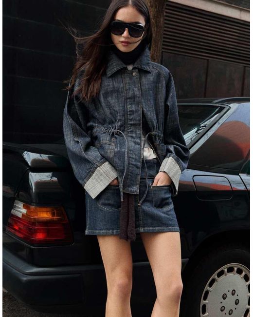 Bershka Black Textured Oversize Denim Jacket