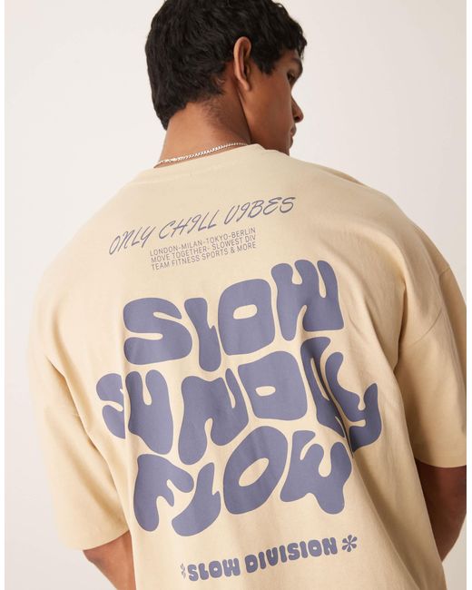 ASOS Natural Oversized Drop Shoulder T-shirt With Slow Sunday Graphic for men