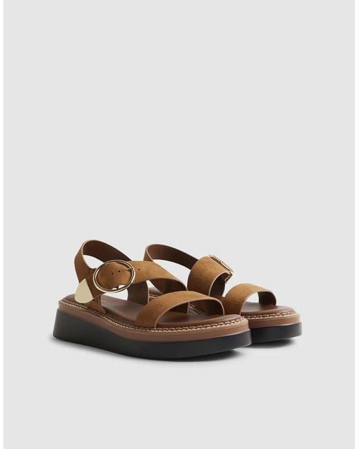 River Island Brown Two Part Ring Buckle Flatform Sandals