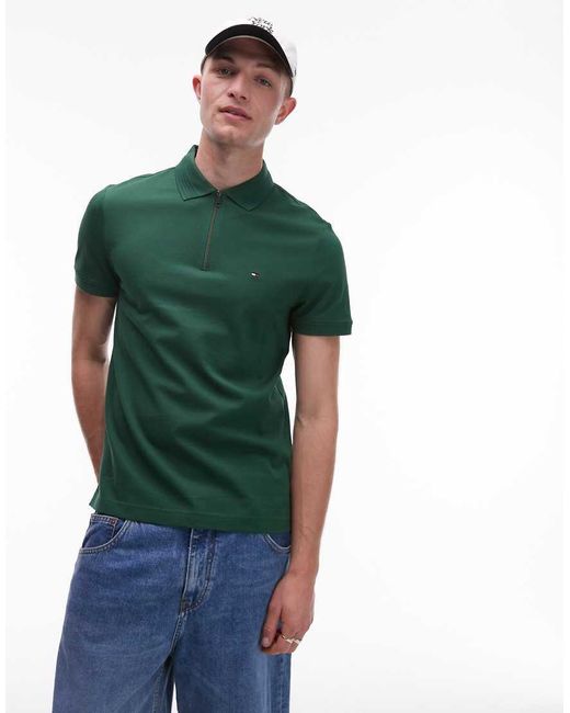 Tommy Hilfiger Green Pique Zip Polo Shirt for men