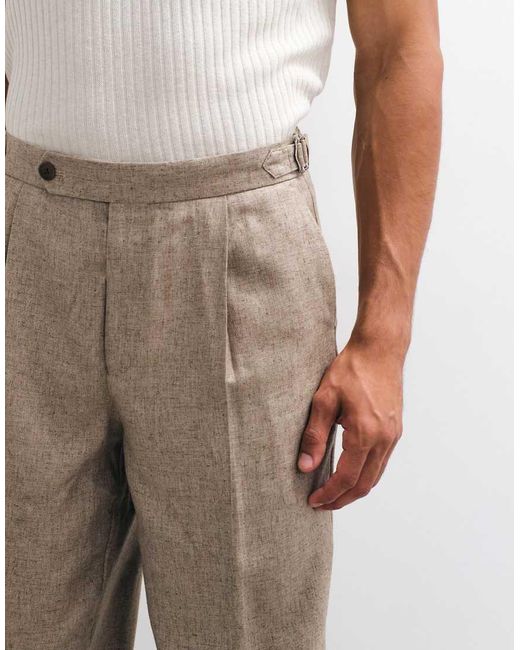 ASOS White Oversized Tapered Melange Suit Trousers With Linen for men