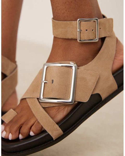 ASOS Natural Flawless Suede Toe Loop Footbed Sandals
