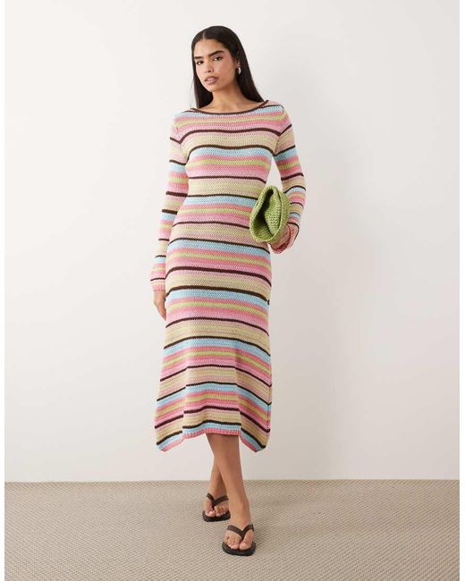 Kiwi & Co Multicolor Knitted Open Back Flare Sleeve Beach Coverup Maxi Dress