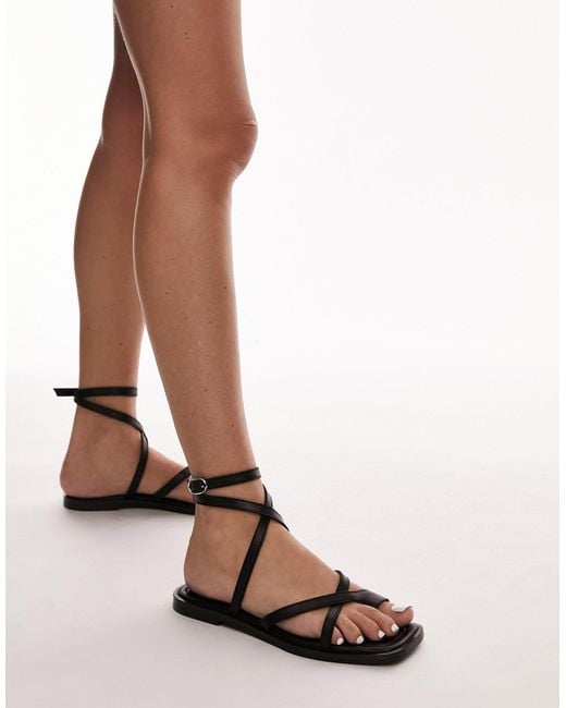 TOPSHOP Brown Kai Leather Sandals With Toe Loop