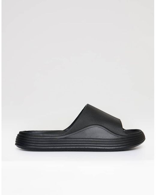 Threadbare Black Chunky Foam Sliders for men