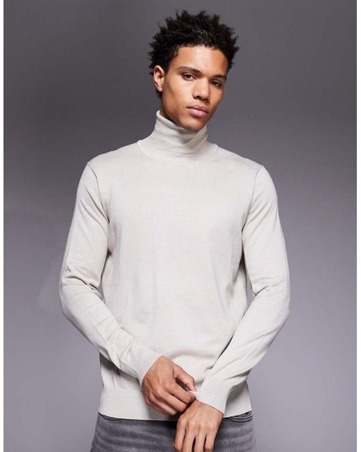 River Island Gray Roll Neck Knitted Jumper for men