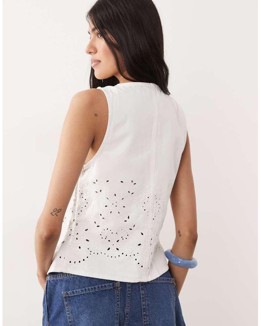 Mango Blue 100% Embroidered Button Through Vest